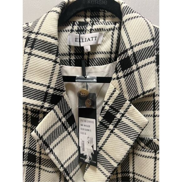 Elliatt black and white  Plaid Pattern Shawl Collar Tweed Yara Blazer Size S NWT - Picture 3 of 4